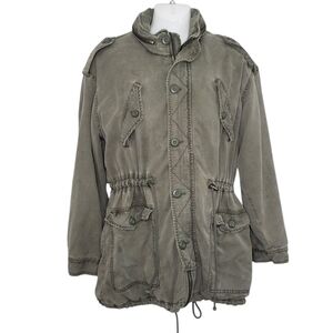 American Eagle Olive Green Utility Jacket Hide Away Hood Pockets  Size S…